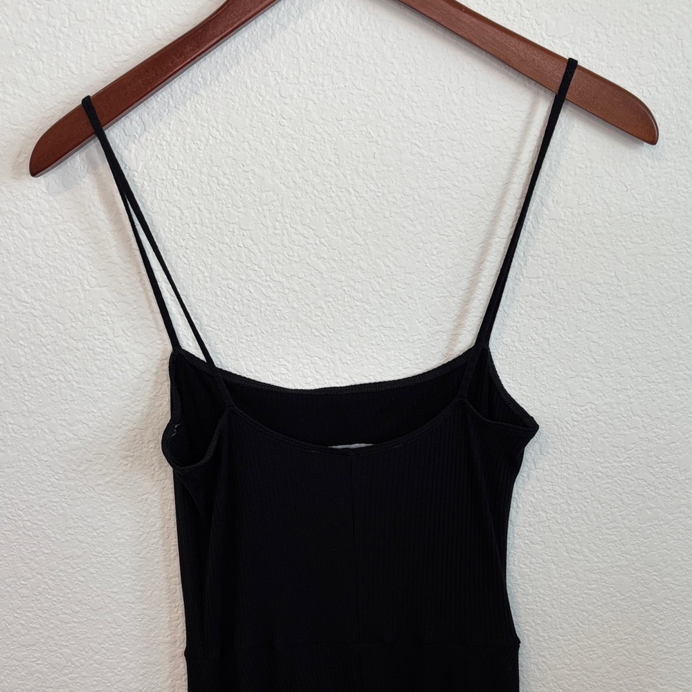 Reformation Billie Ribbed Black Spaghetti Strap Midi Dress With Pockets S - Picture 5 of 8